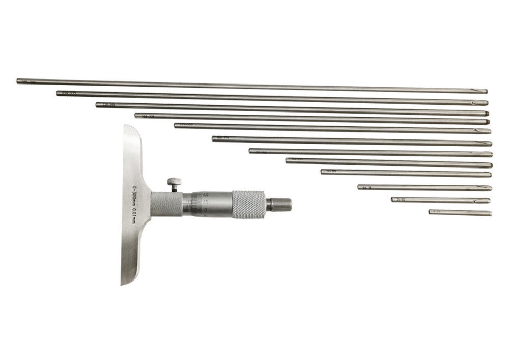 Depth Measuring Tool 0-300mm Depth Micrometer With Interchangeable Measuring Rods For Wide Measuring Range