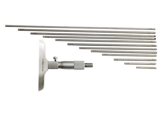 Depth Measuring Tool 0-300mm Depth Micrometer With Interchangeable Measuring Rods For Wide Measuring Range